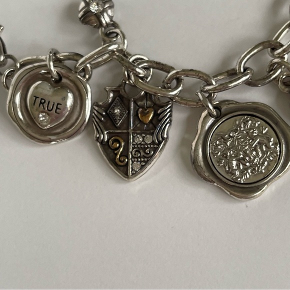 VINTAGE BRIGHTON Bracelet: Devotion Shield Silver & Gold Charm Bracelet RETIRED - Picture 2 of 7